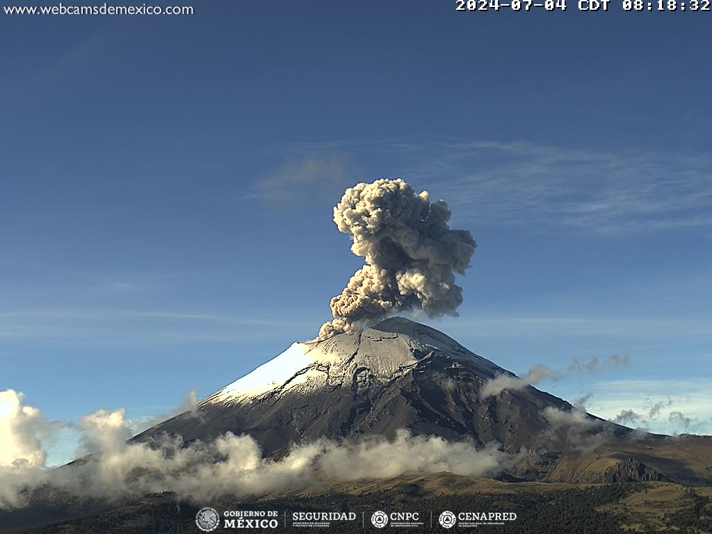 CENAPRED detecta 31 exhalaciones del Popocatépetl