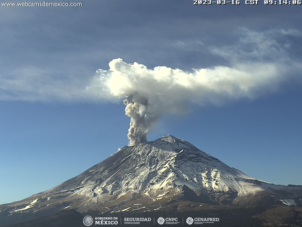 CENAPRED registra 175 exhalaciones del volcán Popocatépetl