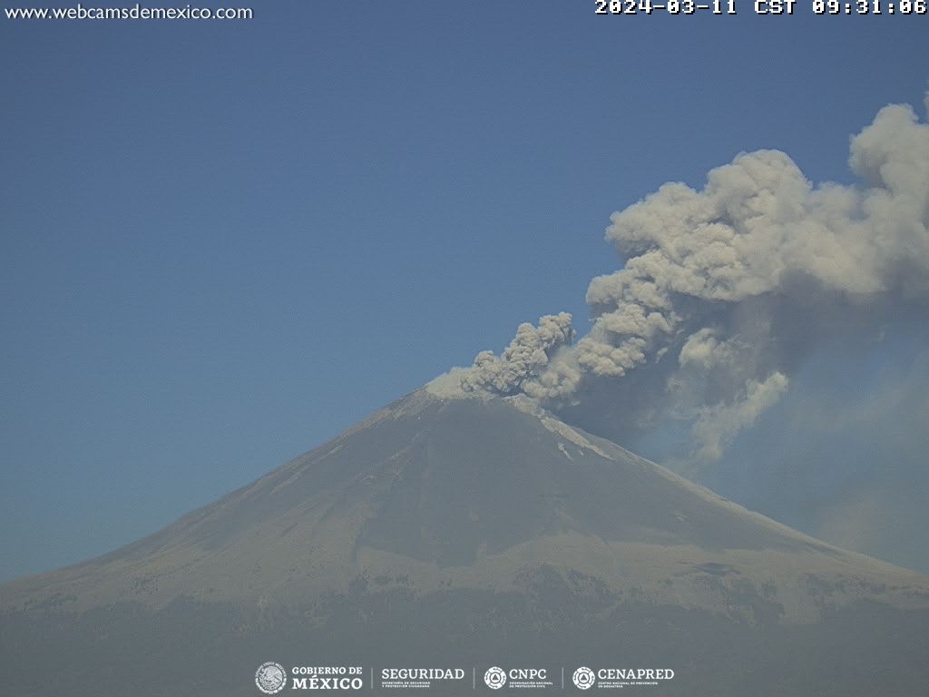 CENAPRED detecta 37 exhalaciones del Popocatépetl