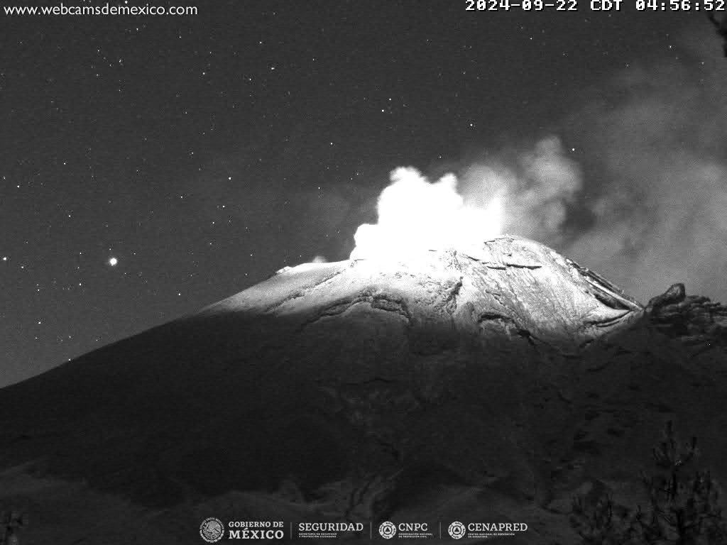 CENAPRED reporta 52 exhalaciones y 277 minutos de tremor del Popocatépetl