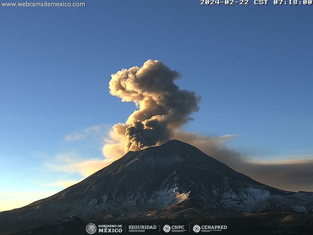 CENAPRED reporta 23 exhalaciones y 912 minutos de tremor del Popocatépetl