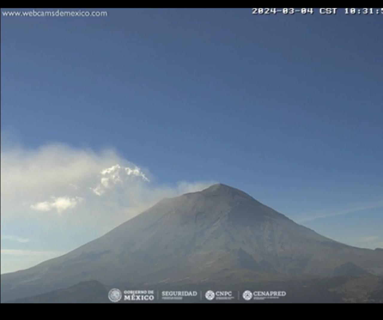 Actividad del volcán Popocatépetl, corte de las 09:00 h del lunes 4 de marzo