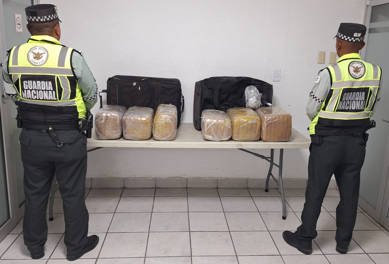 En Coahuila, Guardia Nacional asegura maletas con más de 33 kilos de posible marihuana