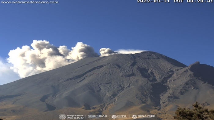 Detectaron 25 exhalaciones y ocho minutos de tremor en el Popocatépetl