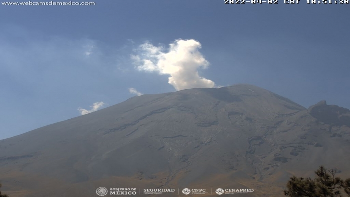 Amarillo fase 2 reporta hoy el CENAPRED en el volcán Popocatépetl