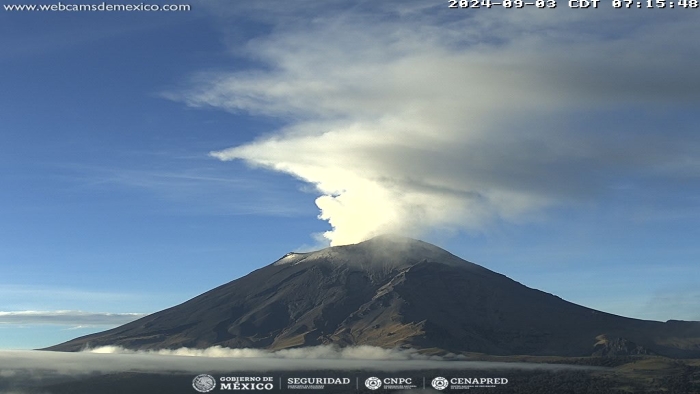 CENAPRED reporta 23 exhalaciones y 86 minutos de tremor del Popocatépetl