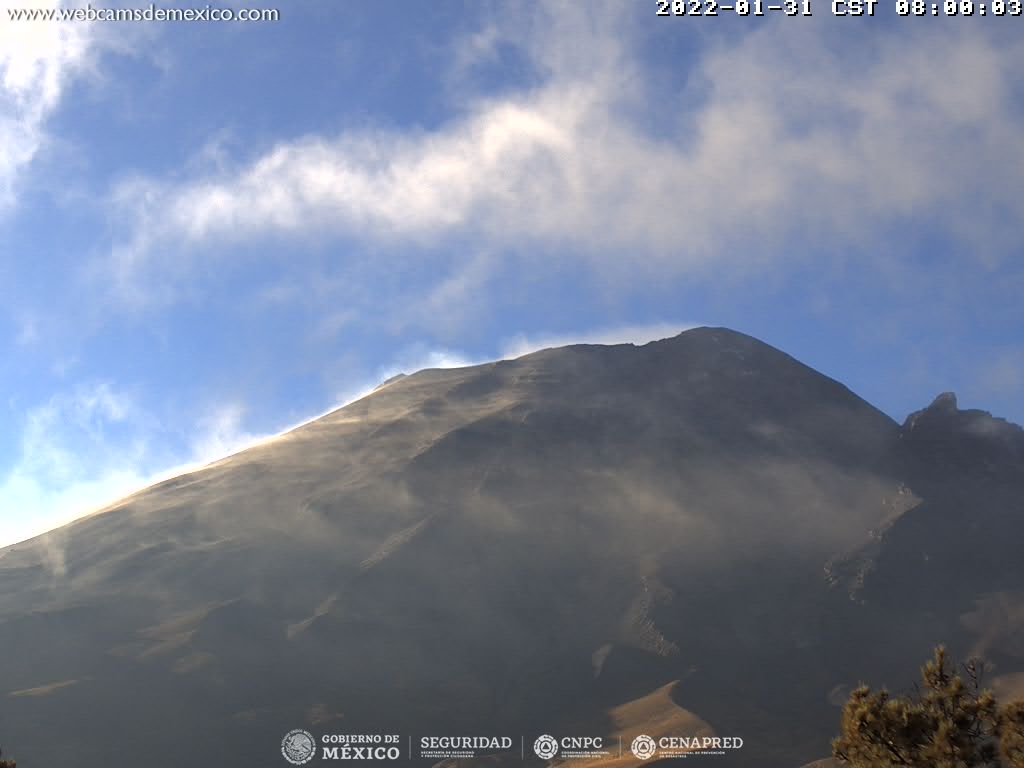 El Popocatépetl cierra Enero con 35 exhalaciones de baja intensidad, acompañadas de vapor de agua y gases volcánicos